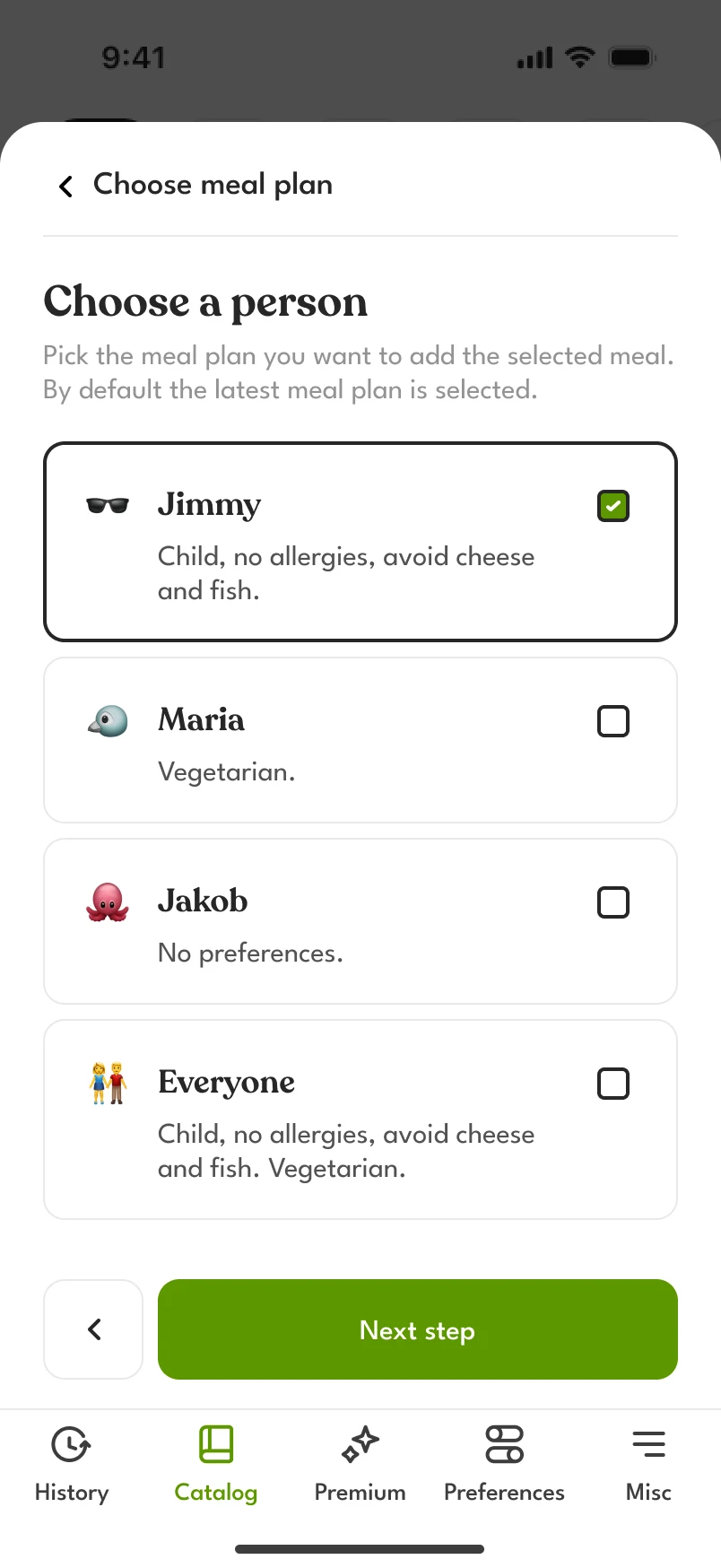 Choose a person: Jimmy, Maria, Jakob or Everyone