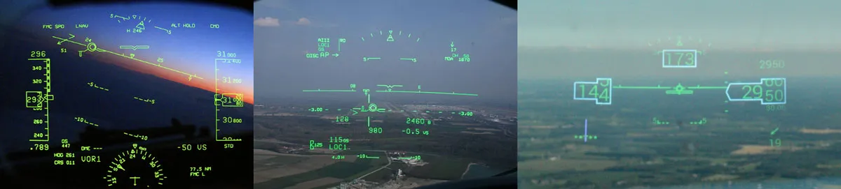 Reference: fighter-jet cockpits and green head-up display instrumentation