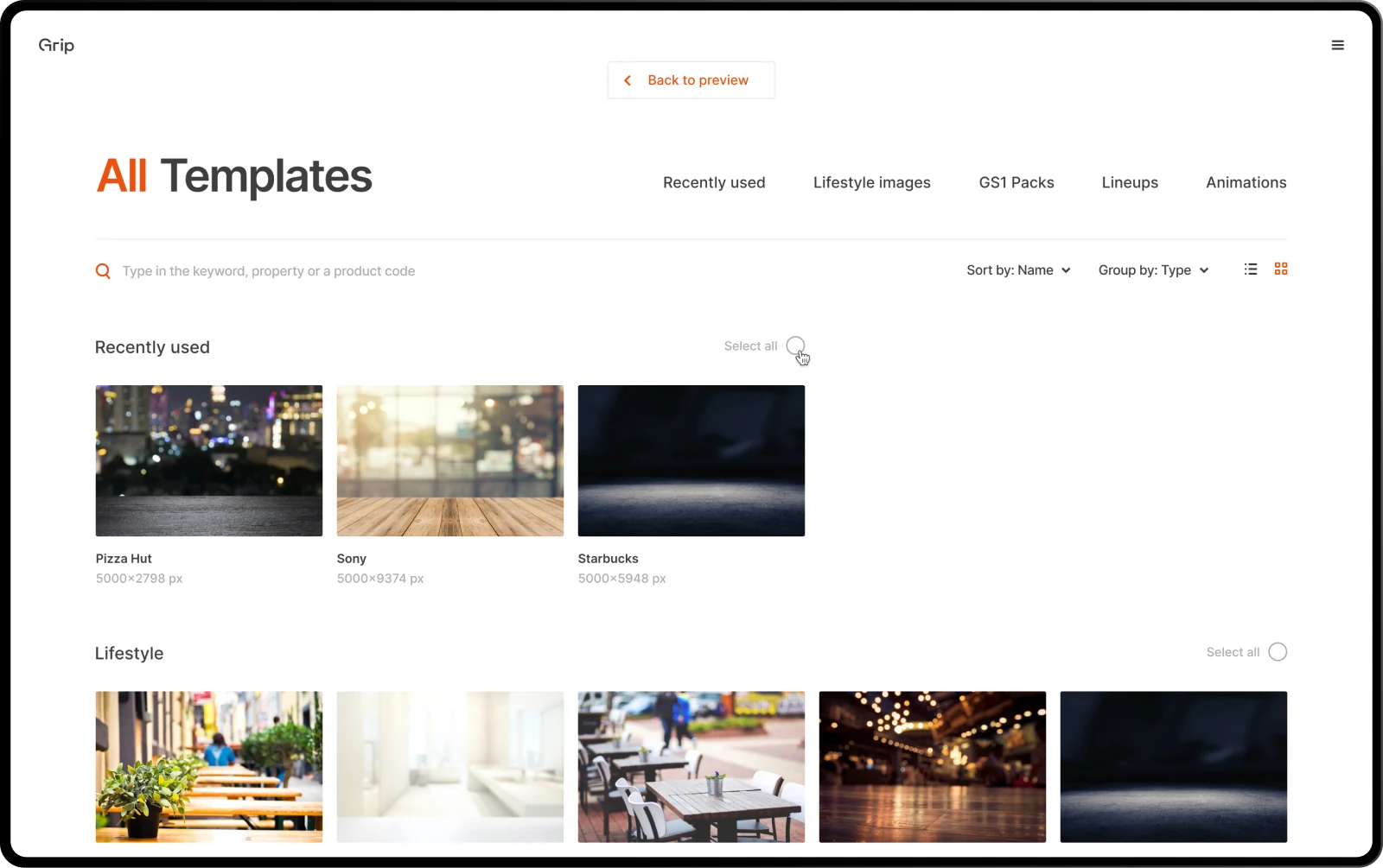 All templates: recently used scenes and lifestyle images