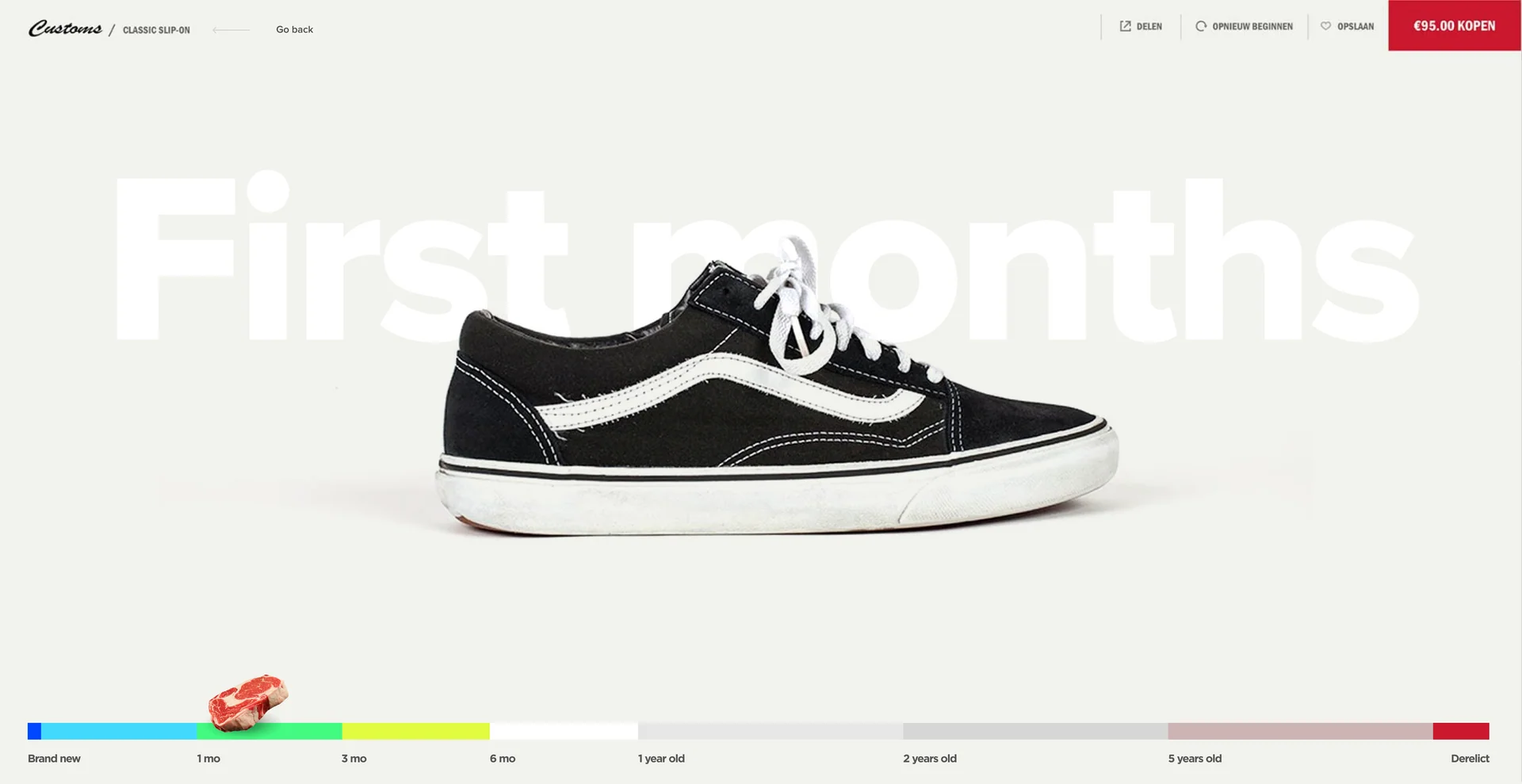A black Old Skool, clean, under “First months”