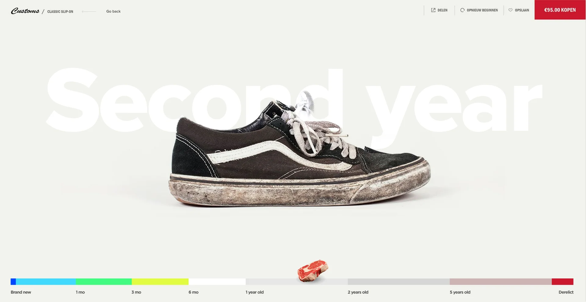 The same shoe scuffed and worn under “Second year”