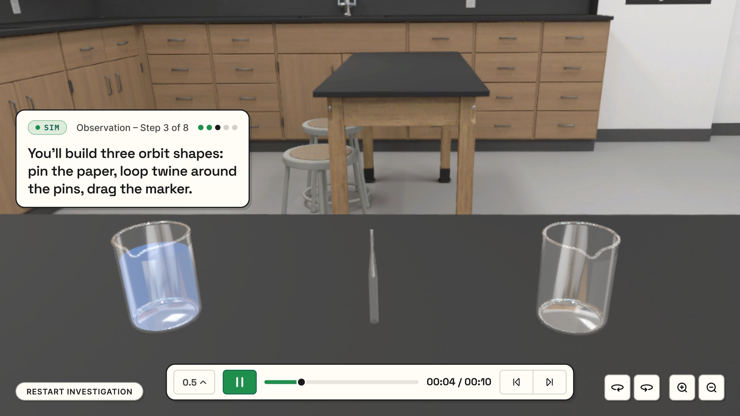 The same bench with the step card as a smaller card at the left side of the screen, part way down.