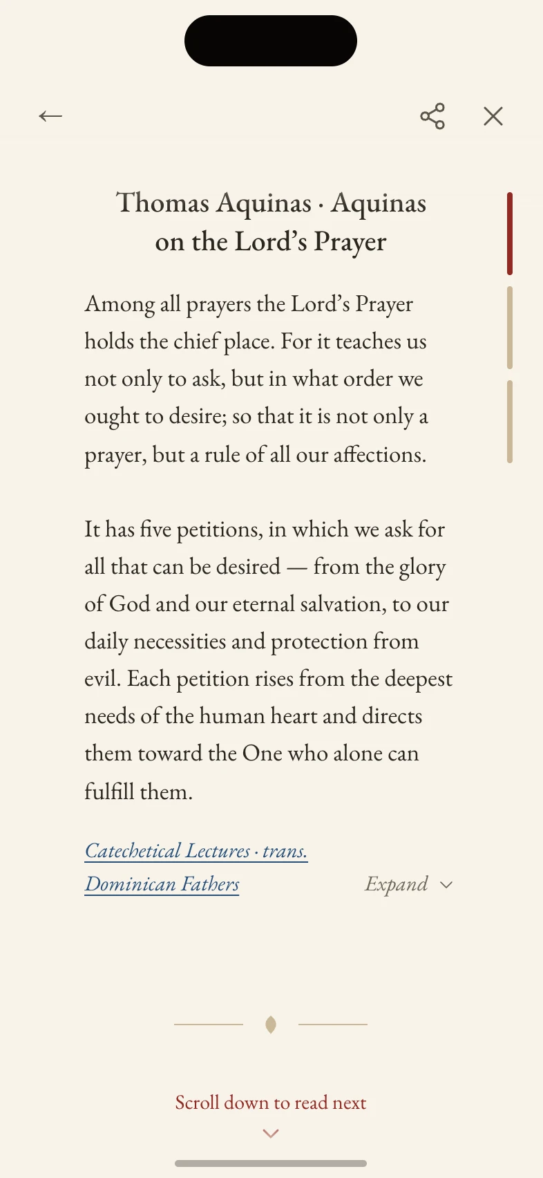Thomas Aquinas on the Lord’s Prayer, cut after two paragraphs with Expand beside the citation.