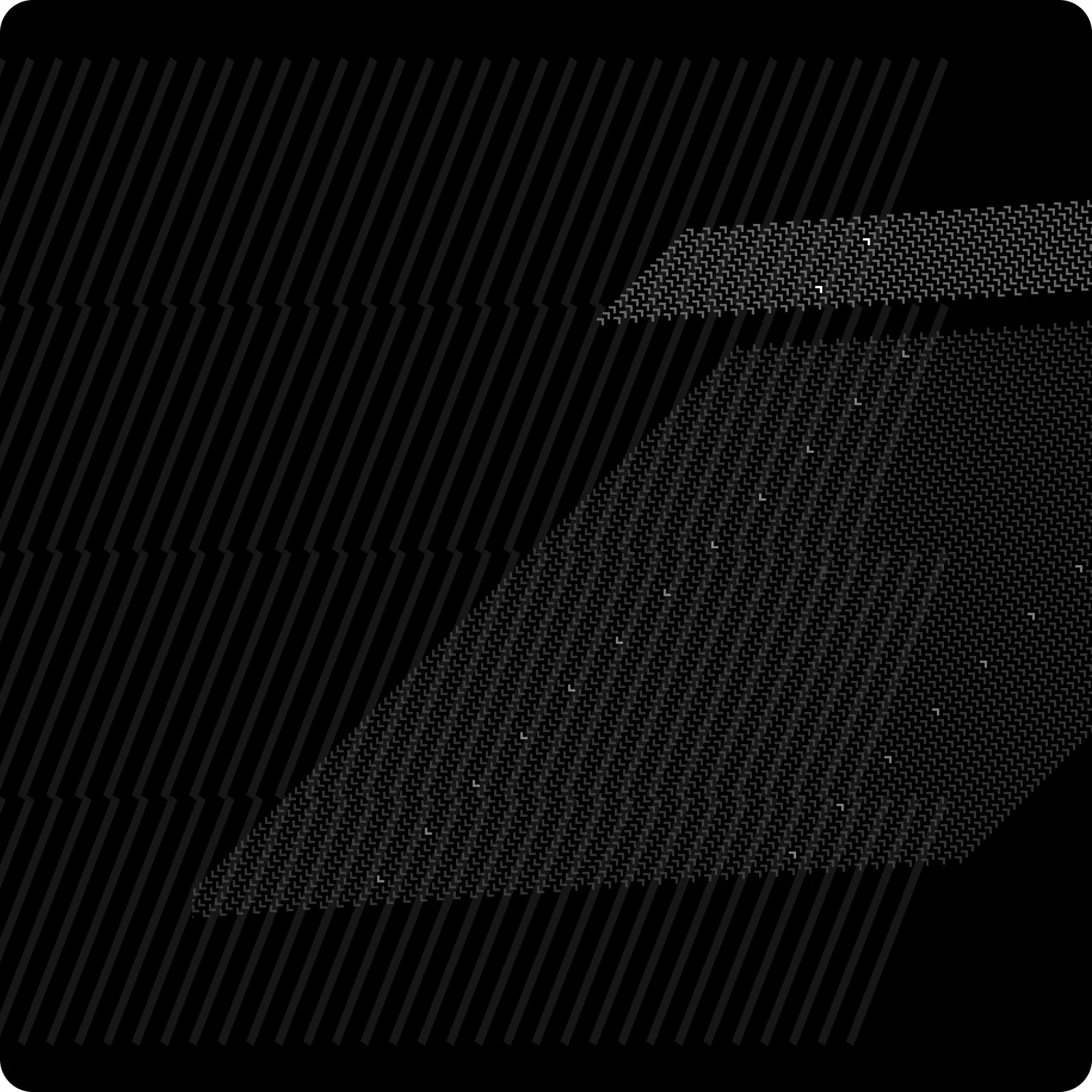Diagonal grey lines on black, with a band of finer lines crossing them