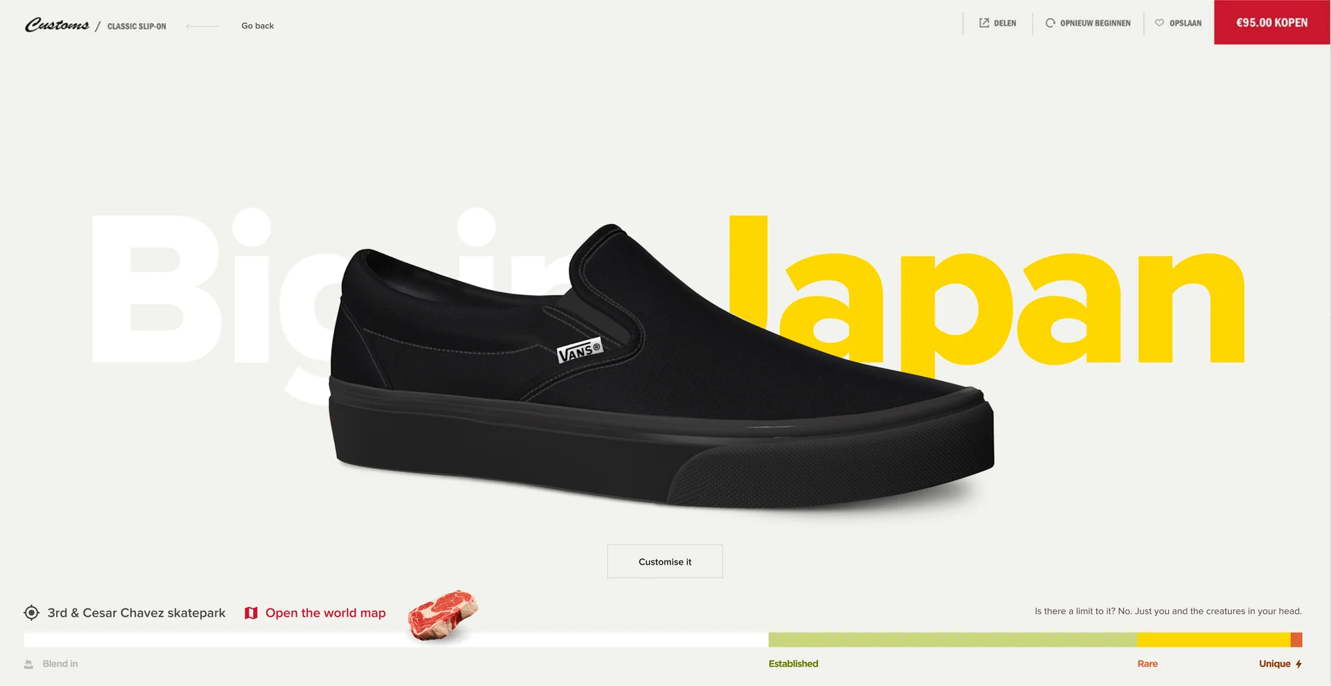 A black slip-on under “Big in Japan”