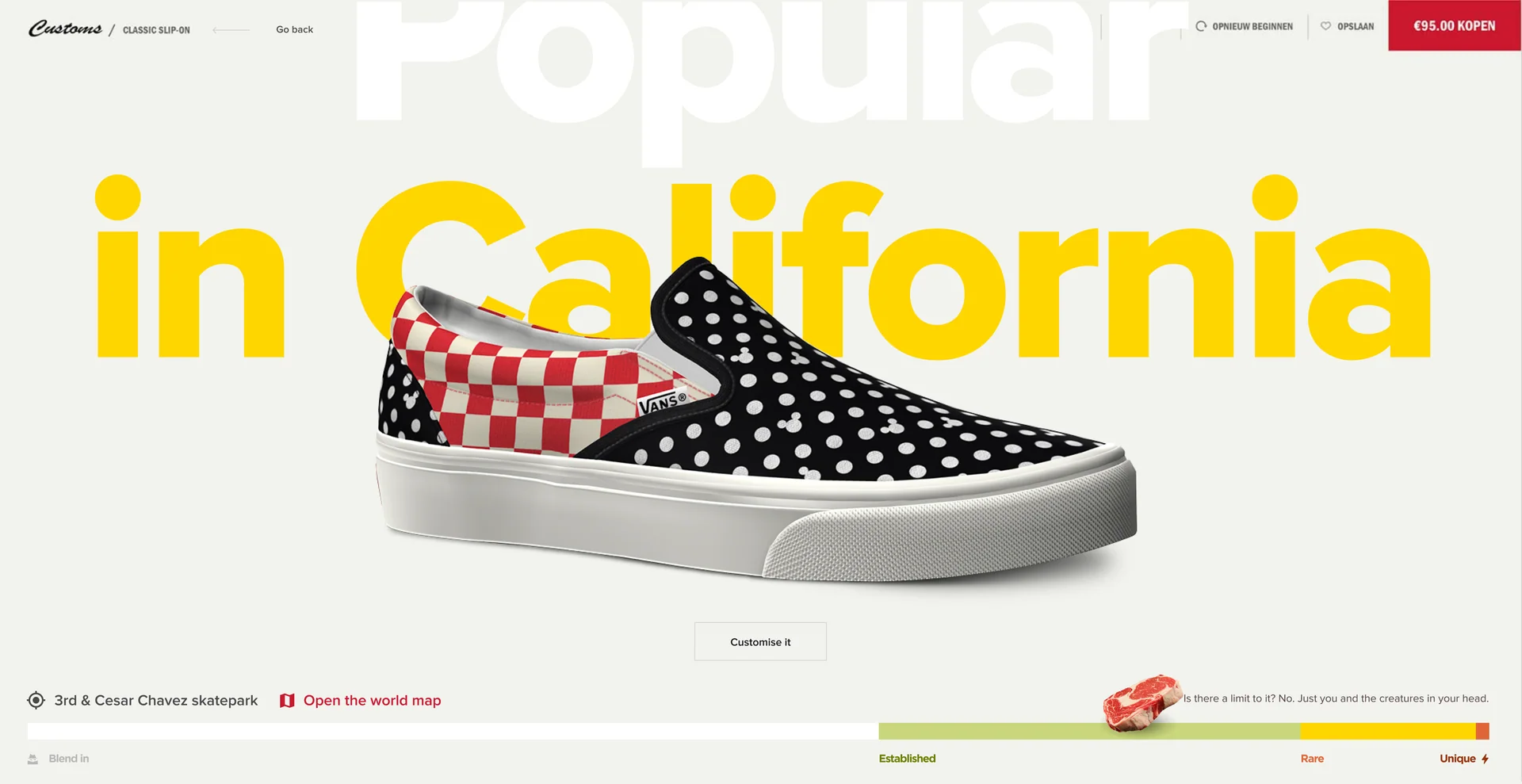 A red checkerboard slip-on, popular in California