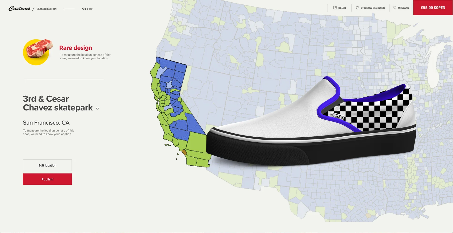 A rare design pinned to the 3rd & Cesar Chavez skatepark in San Francisco, over a map of California