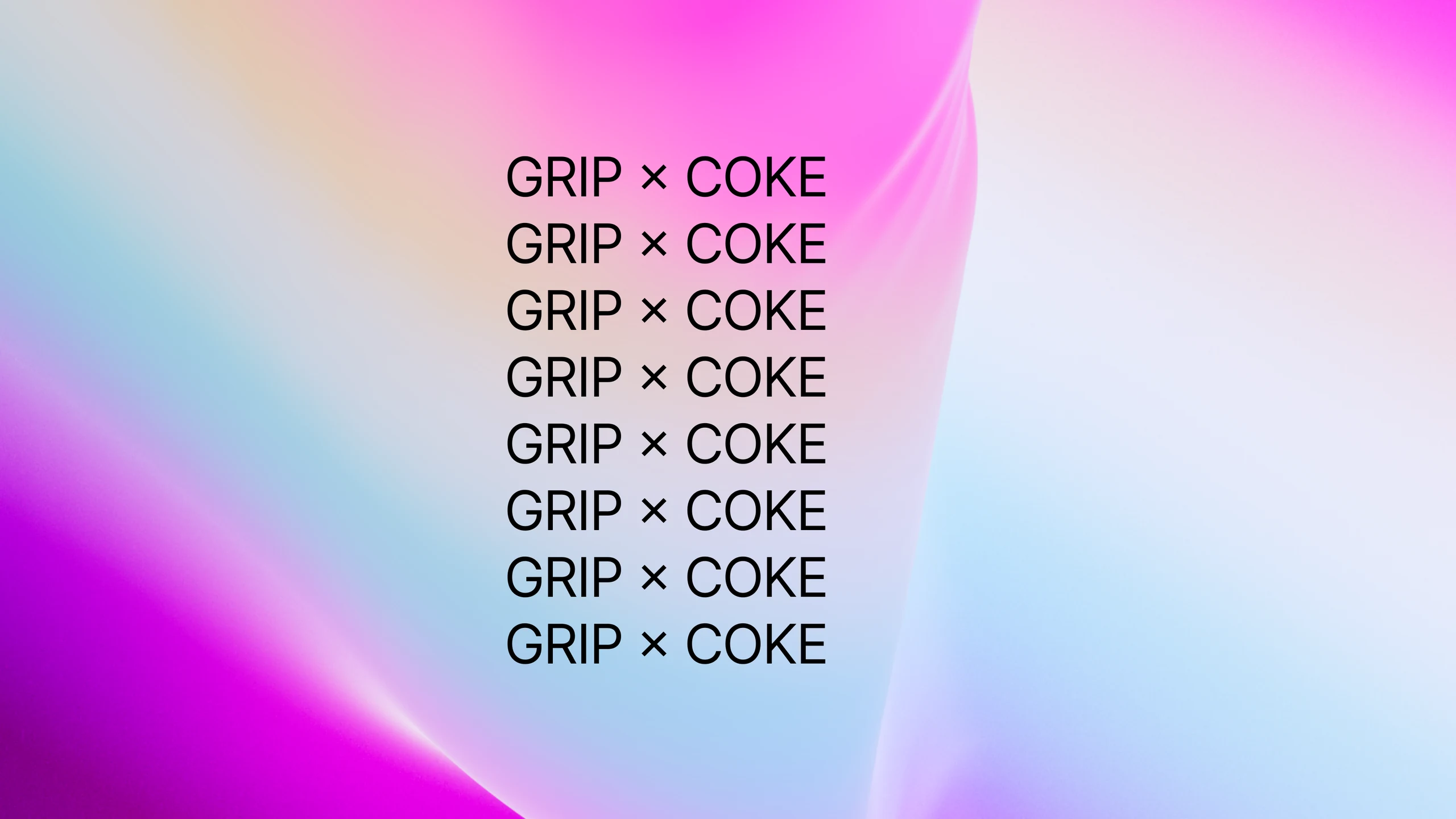 ‘Grip × Coke’ repeated eight times over an iridescent render