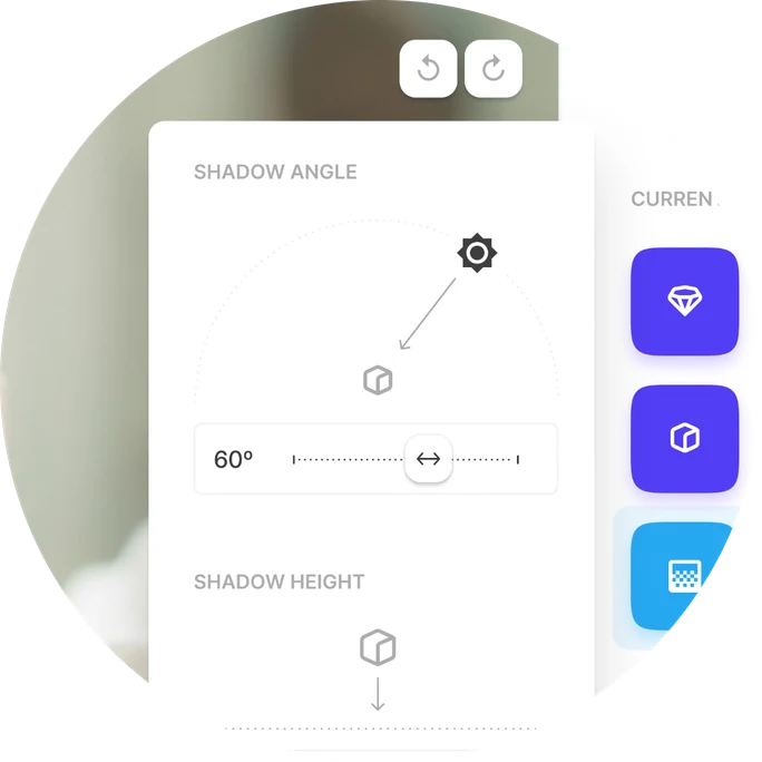 The shadow angle dial and the shadow height setting, magnified