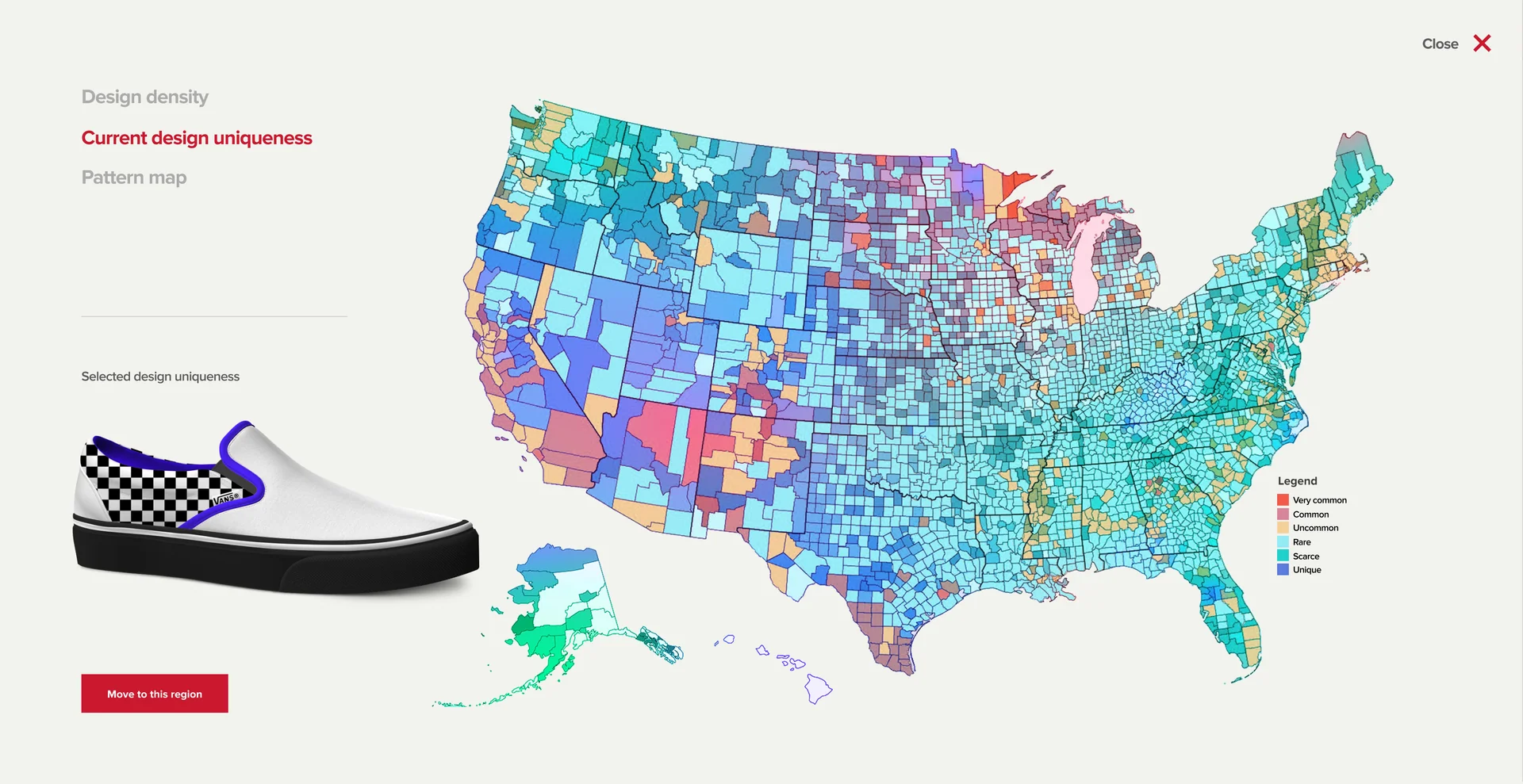 Map of the US: how unique the current design is, region by region