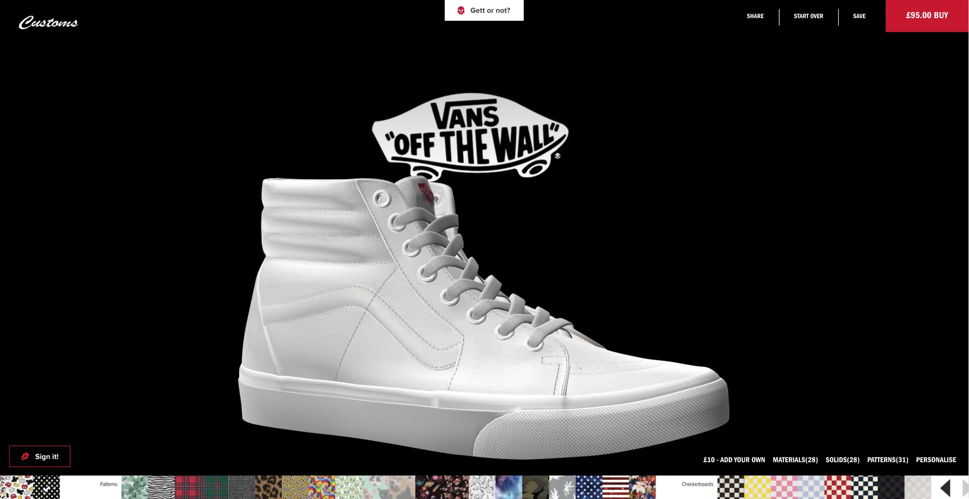 A blank white Sk8-Hi under the “Off The Wall” logo on black
