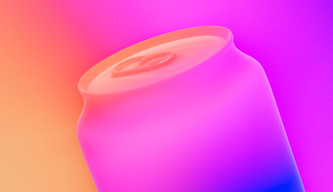 A recognisable can shape in magenta and violet