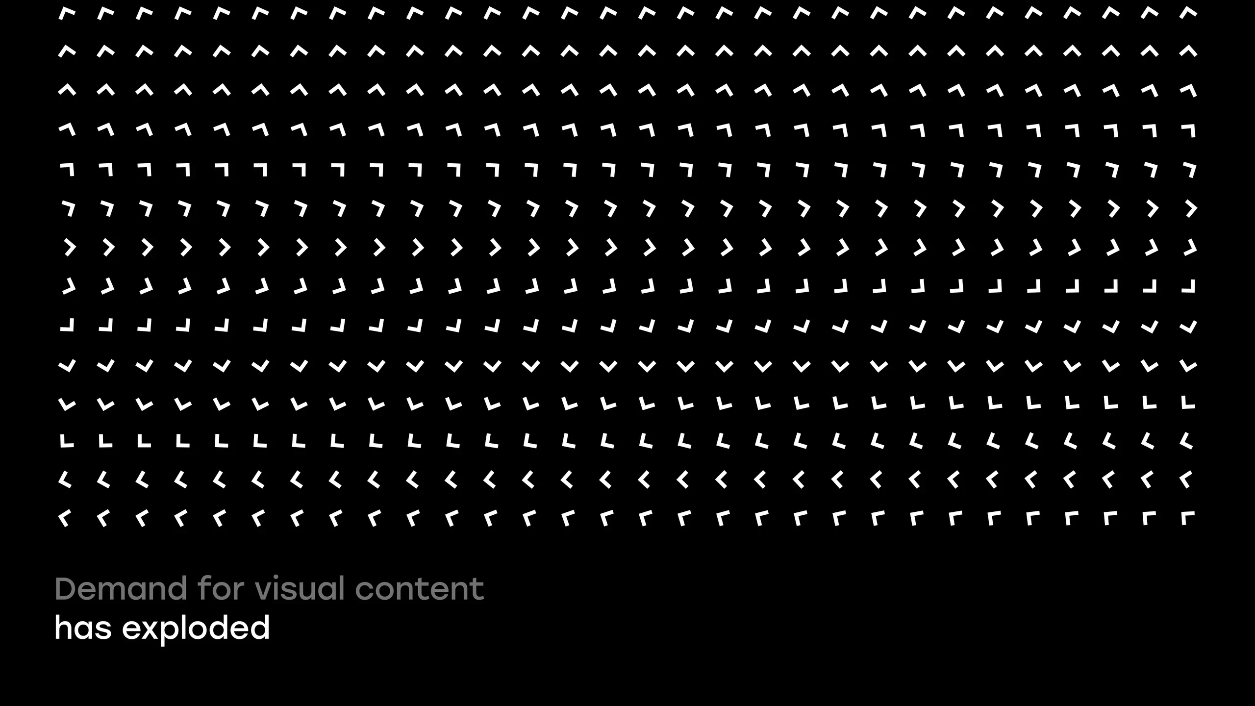A grid of small corner marks turning step by step, captioned ‘Demand for visual content has exploded’