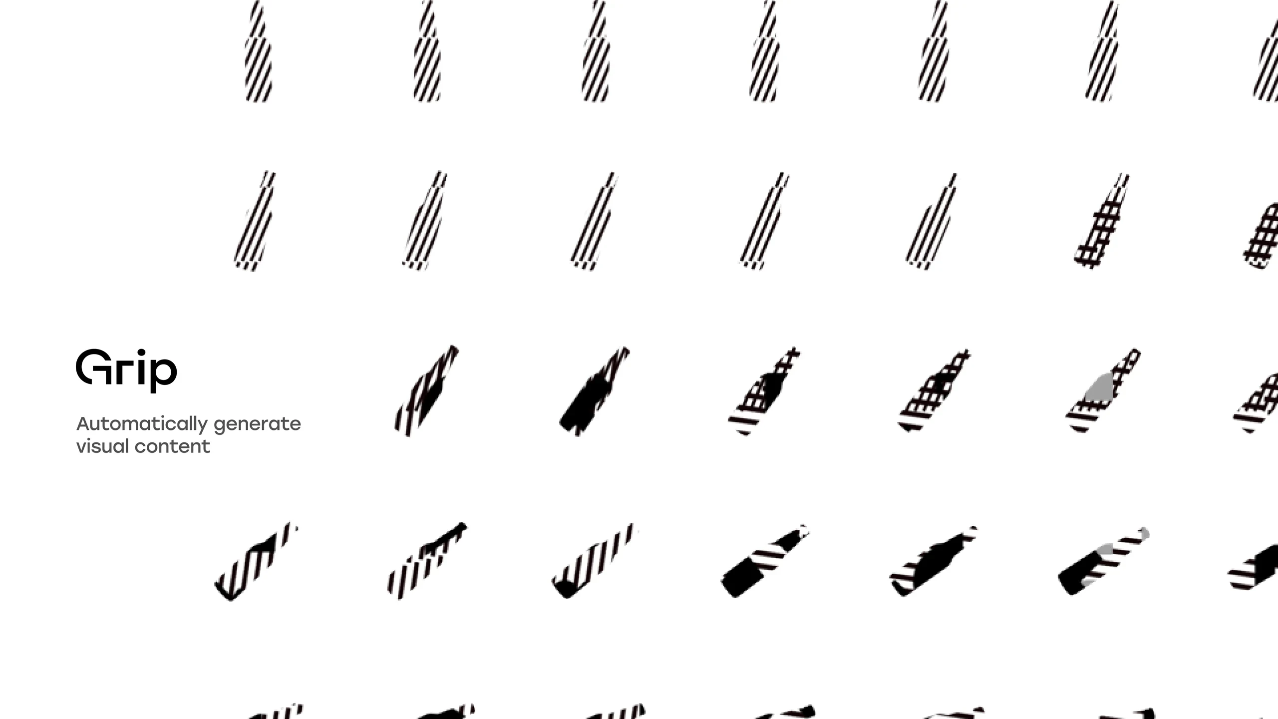 The Grip logo and ‘Automatically generate visual content’ beside rows of striped bottle silhouettes
