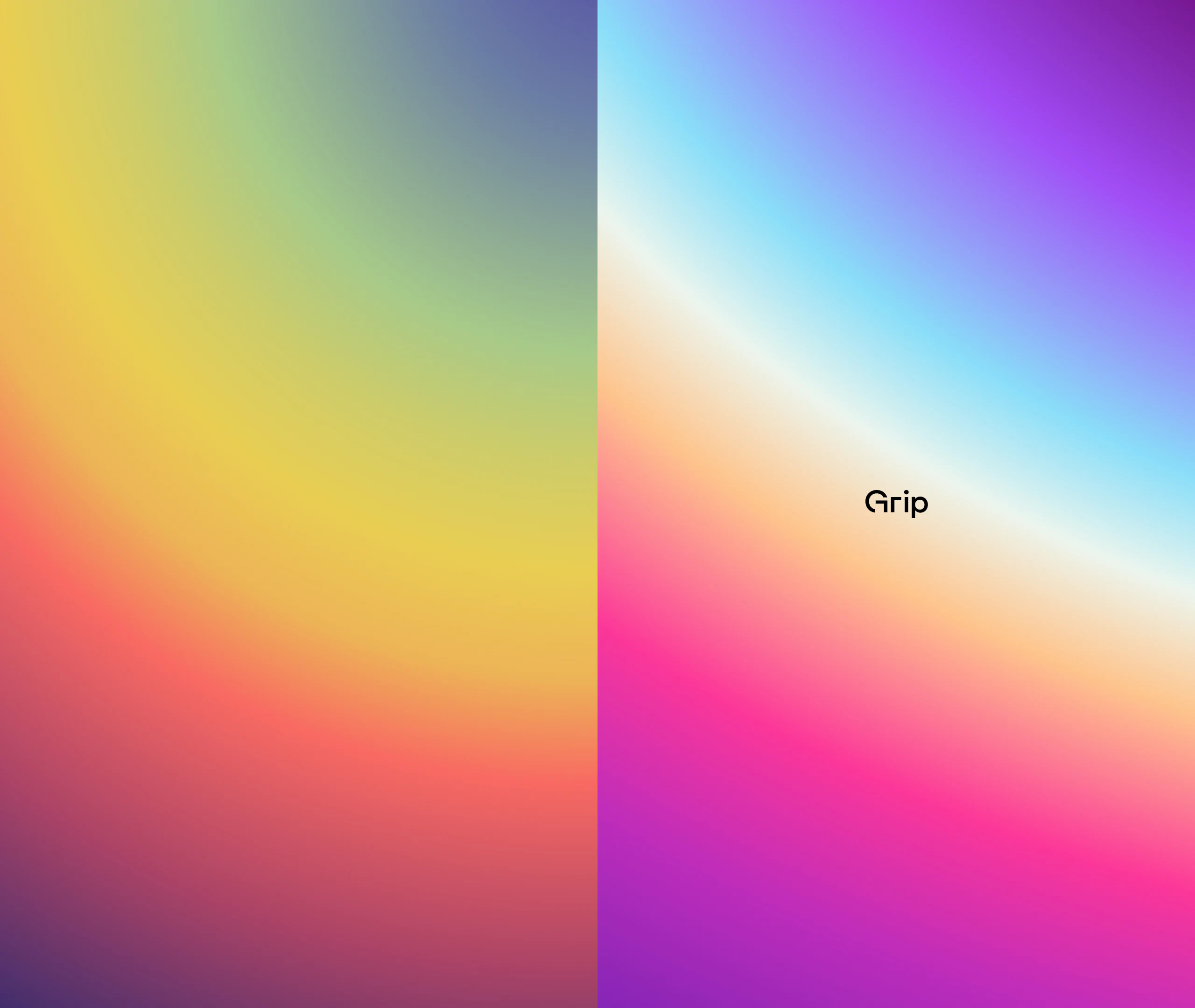 Two tall gradient fields of three colours each, one with the Grip logo